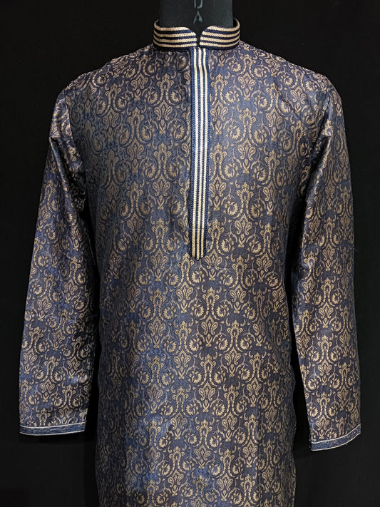 Elegant Blue Color Brocade With Linning Kurta Suits For Men