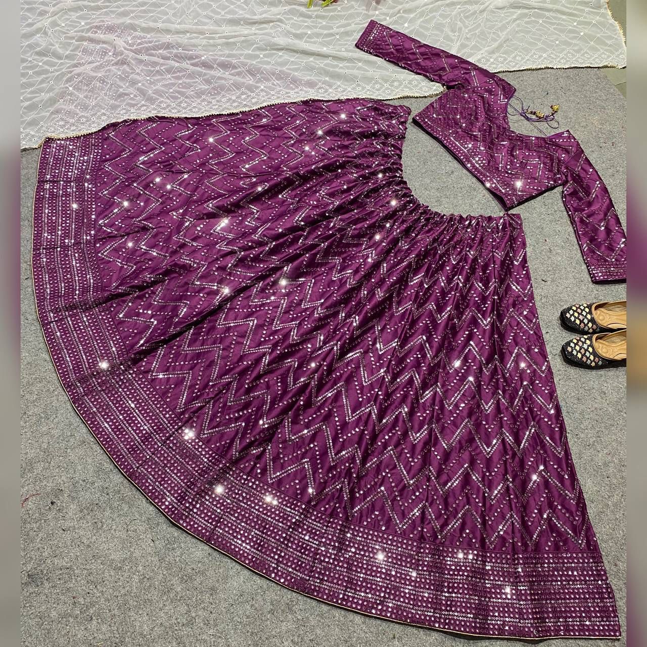 Attractive Purple Color Wedding Lehenga Choli With Sequins Work