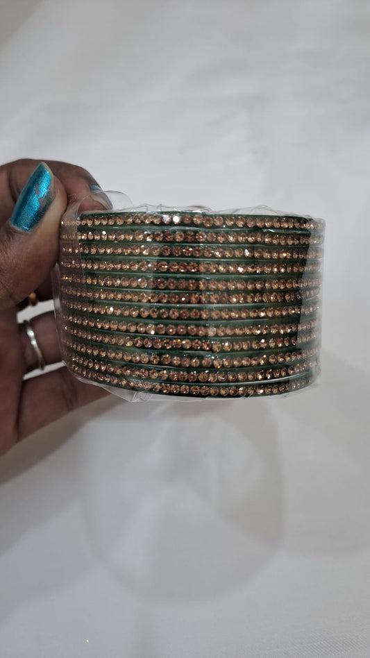 Stunning Dark Green Color Fancy Glass Bangles For Women