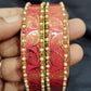 Beautiful Dark Pink Color Checked Design Glass Bangles For Women