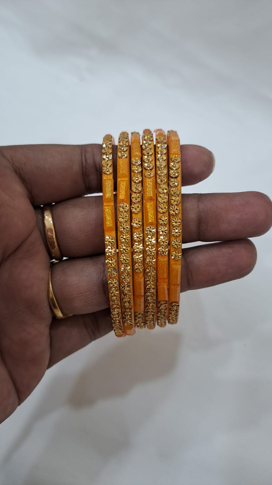 Beautiful Yellow Color Unique Design Glass Bangles For Women