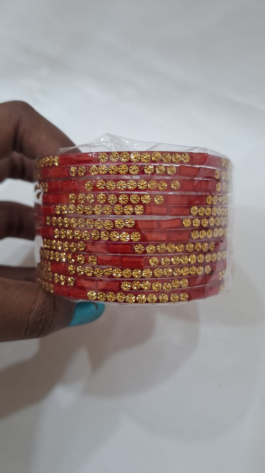 Stunning Red Color Stone Work Glass Bangles For Women