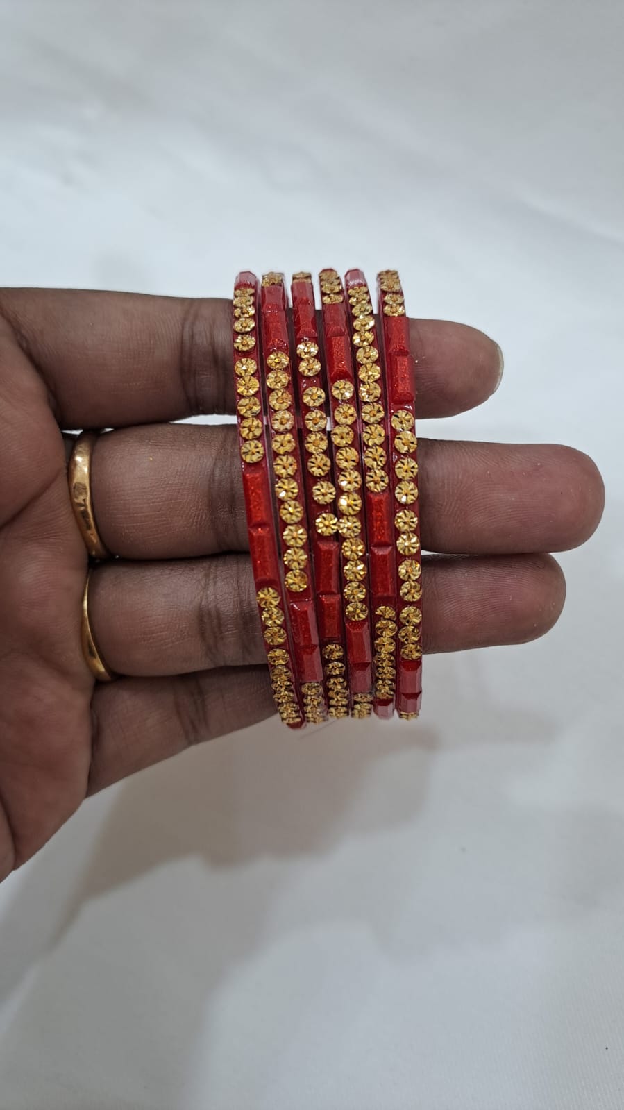 Stunning Red Color Stone Work Glass Bangles For Women