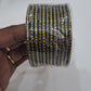 Fantastic Grey Color Checked Design Glass Bangles For Women