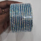 Beautiful Blue Color Checked Design Glass Bangles For Women
