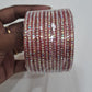 Amazing Dark Pink Color Checked Design Glass Bangles For Women