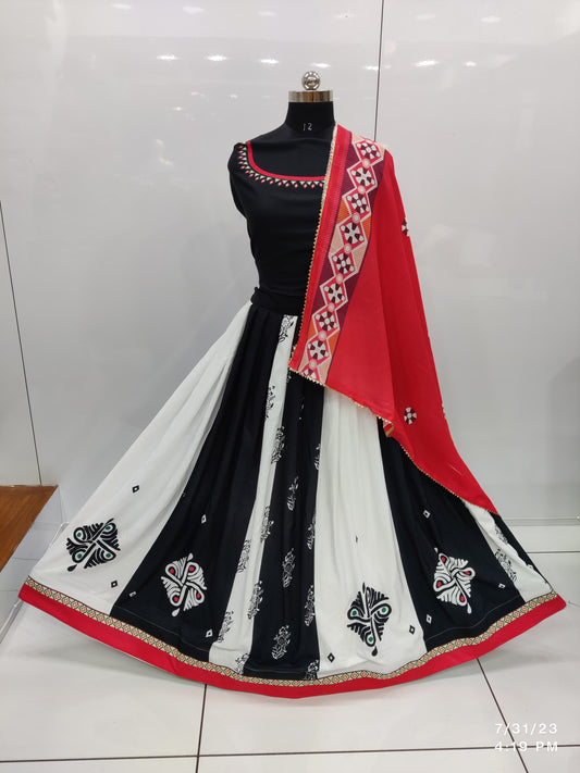 Elegant Black And White Color Chaniya Choli With Printed Work For Women