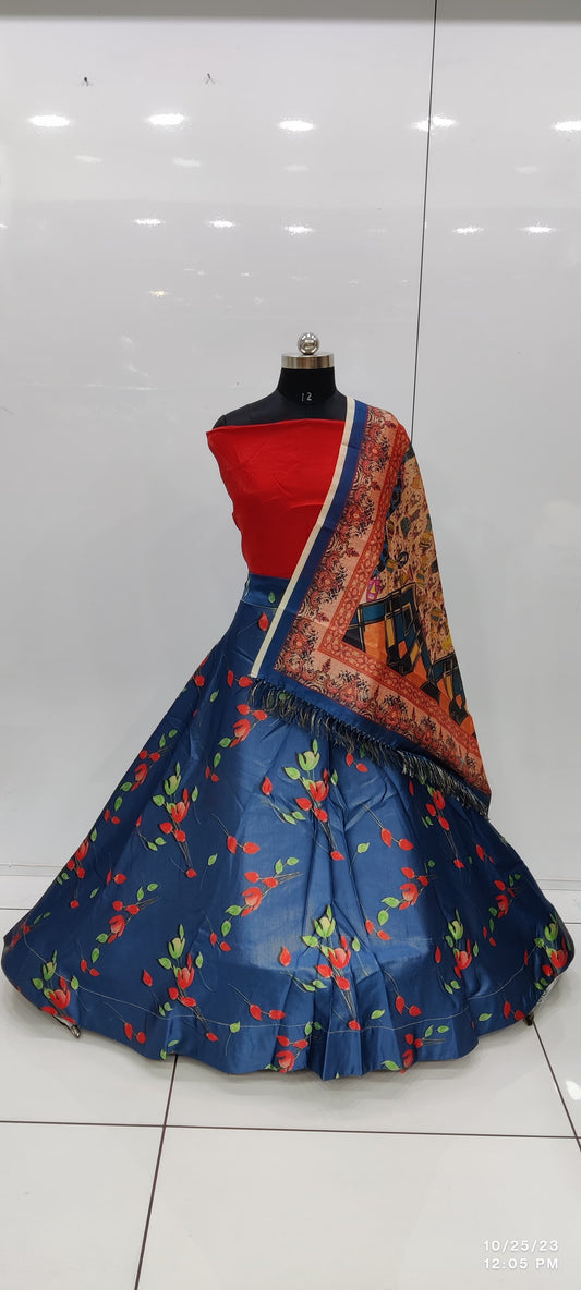 Alluring Blue Color Printed Work Garba Lehenga Cholis For Women