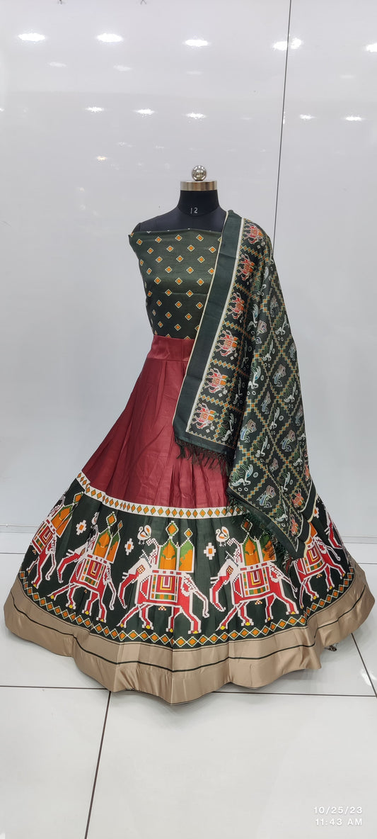 Stunning Maroon Color Printed Work Garba Lehenga Cholis For Women