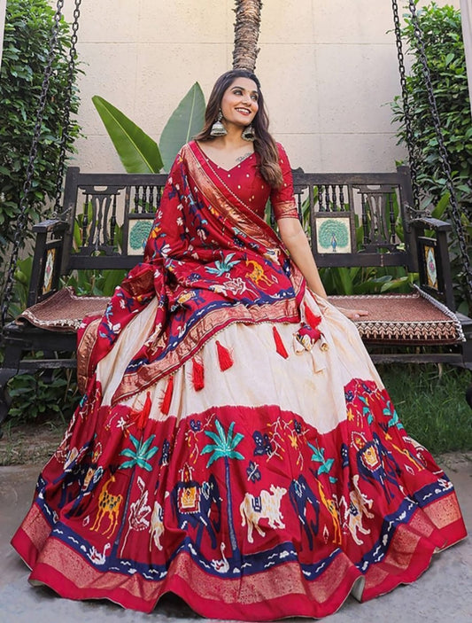 Elegant Red Color Cotton Printed Chaniya Lehenga Choli