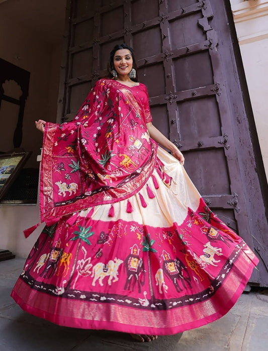 Beautiful Pink Color Printed Cotton Chaniya Lehenga Choli