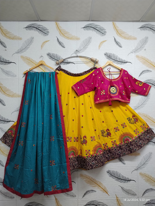 Beautiful Yellow Color Peacock Design Chaniya Choli With Dupatta For Women