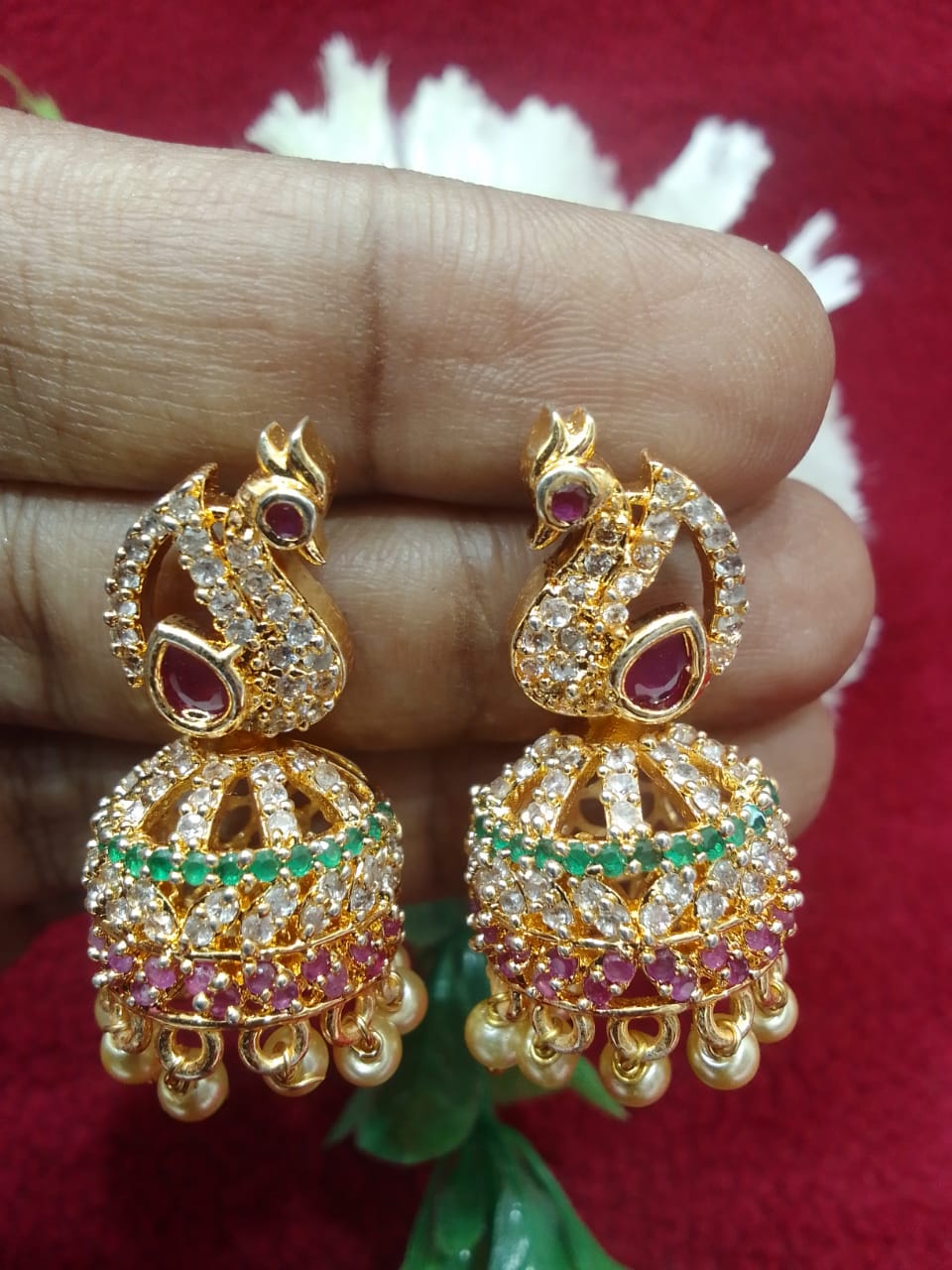 Dazzling Multicolored Gold Plated Peacock Design Earrings For Women