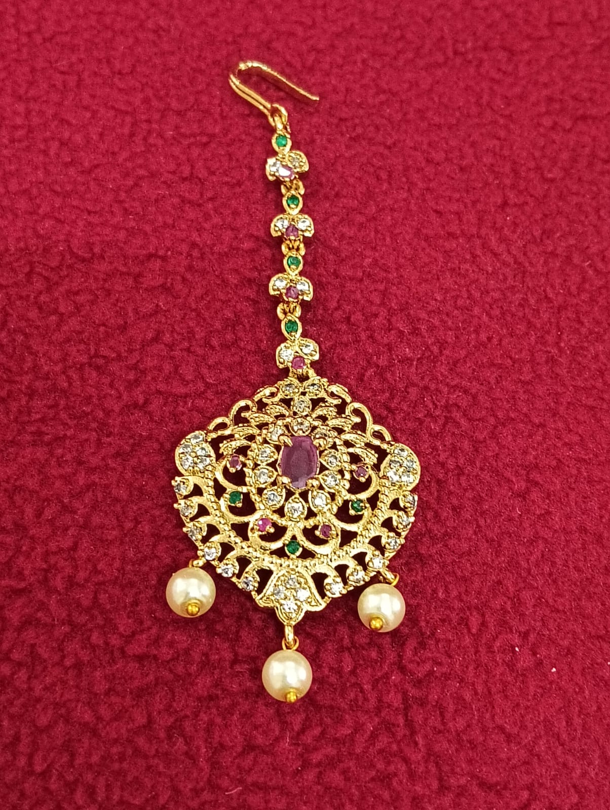 Attractive Gold Plated Multicolor Tikka With Pearls