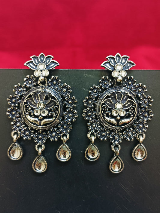 Elegant Silver Colored Oxidized Earrings For Women