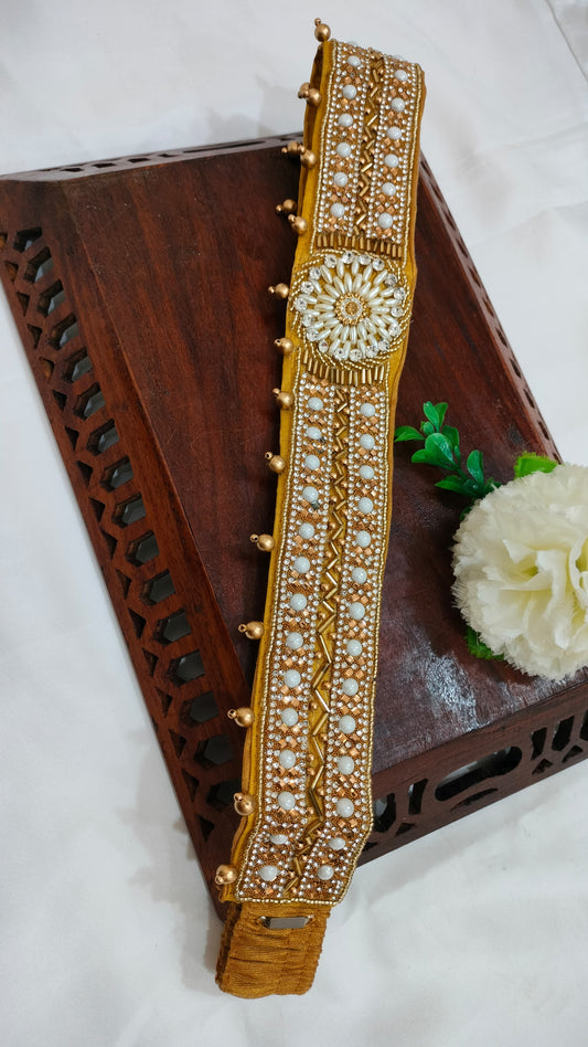 Stunning Yellow Color Hip Belt With Stone And Bead Work For Women