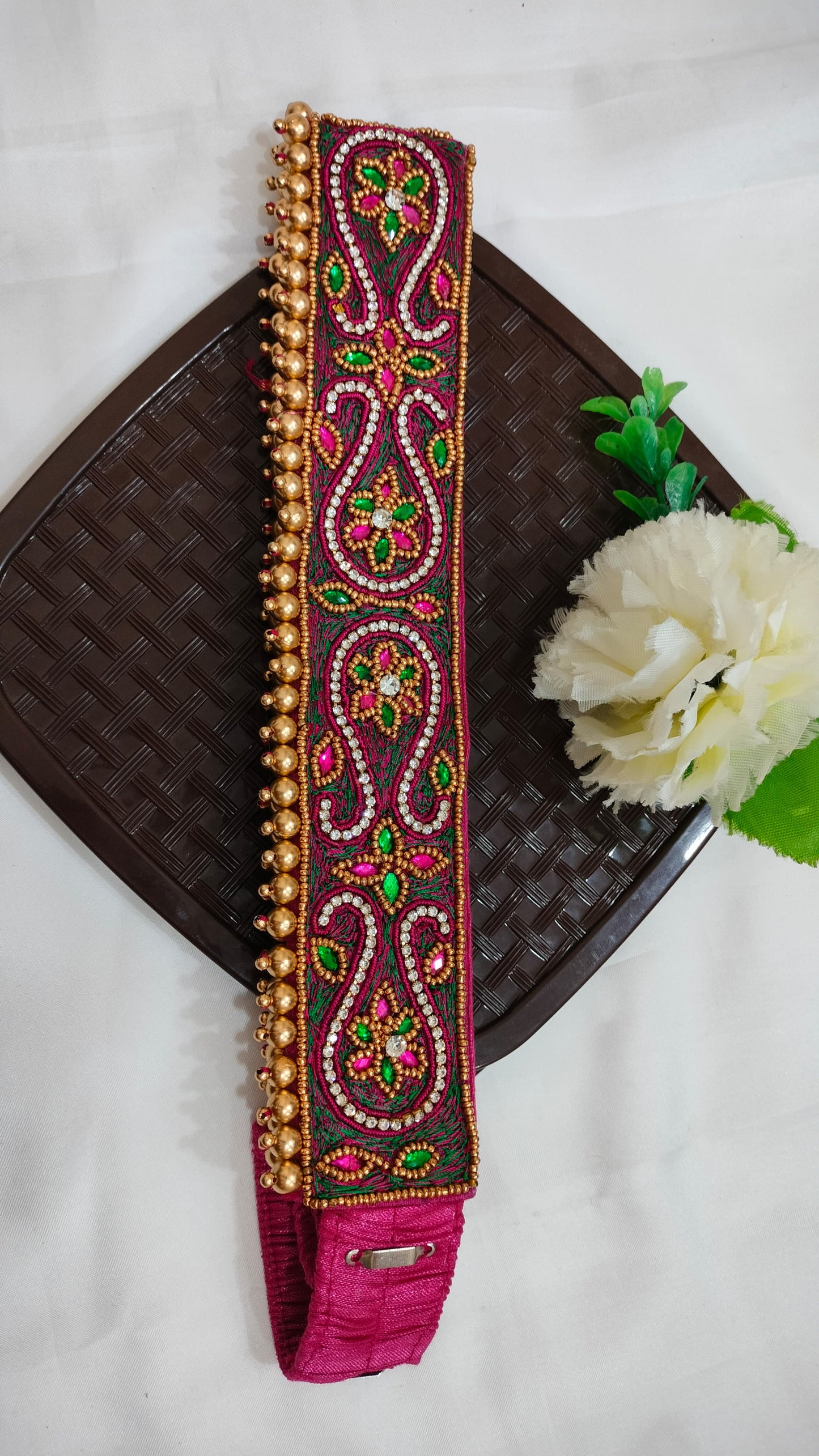 Elegant Pink Color Hip Belt With Stone And Bead Work For Women