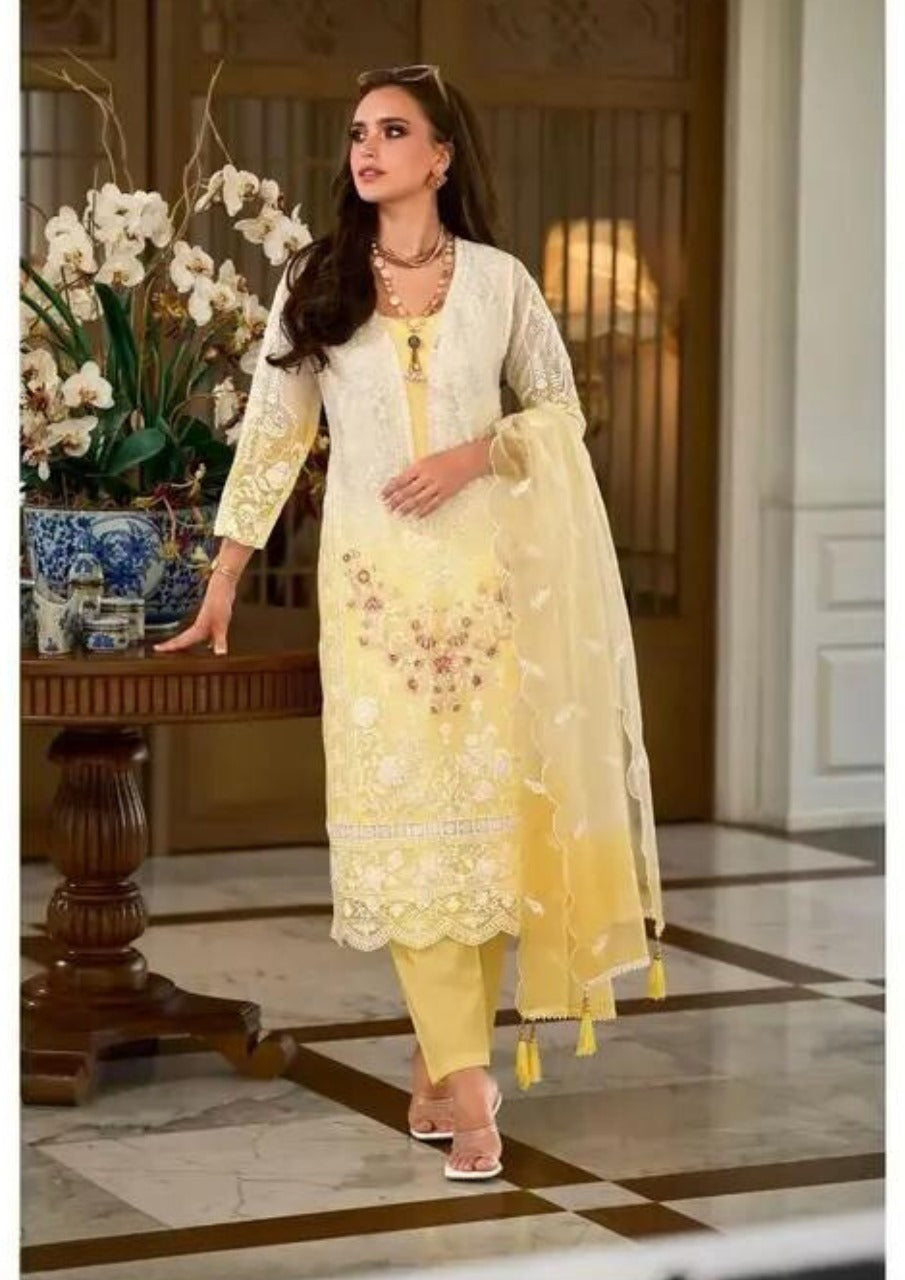 Delightful yellow Color Organza Embroidery Salwar Suits With Dupatta