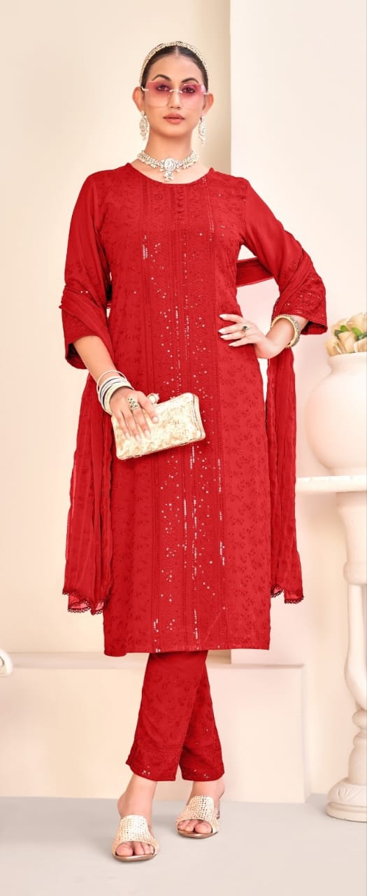 Stunning Red Color Viscouse Rayon Salwar Suits With Dupatta Set