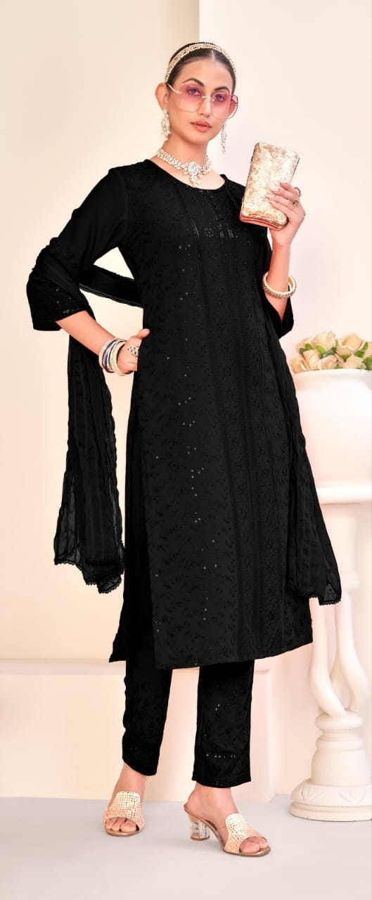 Elegant Black Color Viscouse Rayon Salwar Suits With Dupatta Set