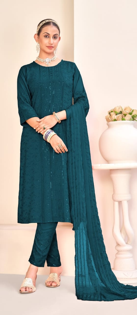 Attractive Green Color Viscouse Rayon Salwar Suits With Dupatta Set