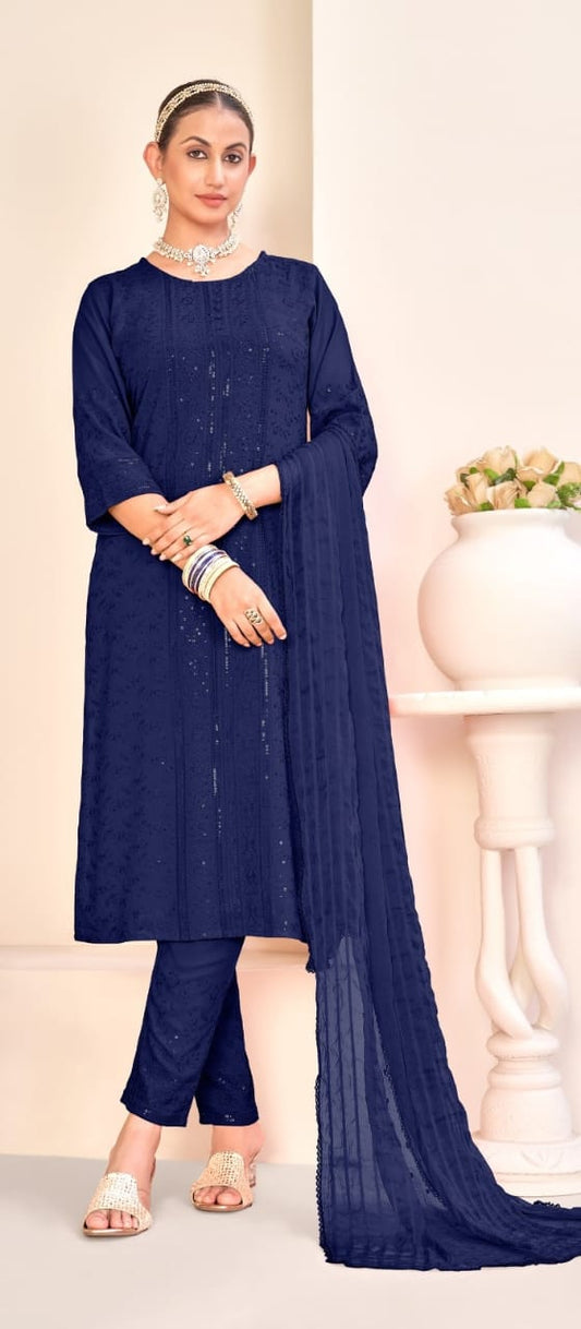 Alluring Blue Color Viscouse Rayon Salwar Suits With Dupatta Set