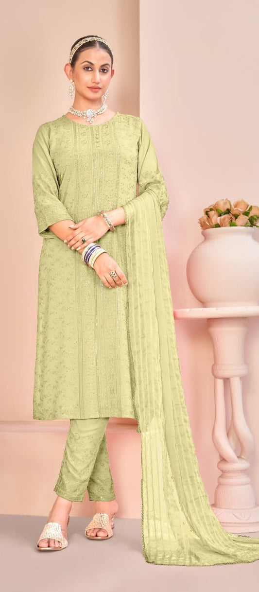 Lovely Light Green Color Viscouse Rayon Salwar Suits With Dupatta Set