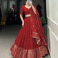 Charming Red Colored Plain With Zari Weaving Work Border Lehenga Choli With Dupatta