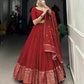 Charming Red Colored Plain With Zari Weaving Work Border Lehenga In Near Me