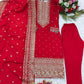 Red Color Chinon Silk Embroidery Work Kurti Suit With Dupatta Near me