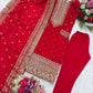  Red Color Chinon Silk Embroidery in USA