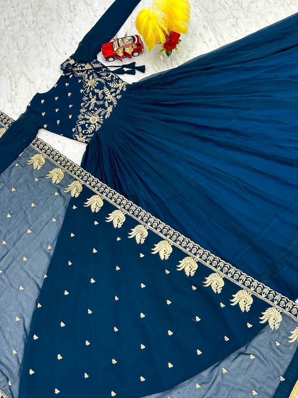 Beautiful Blue Colored Long Gown With Dupatta In USA