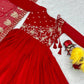 Red Colored Heavy Sequins Embroidery Work Long Gown With Dupatta In Chandler