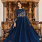 Blue Colored Heavy Sequins Embroidery Work Long Gown With Dupatta Near Me