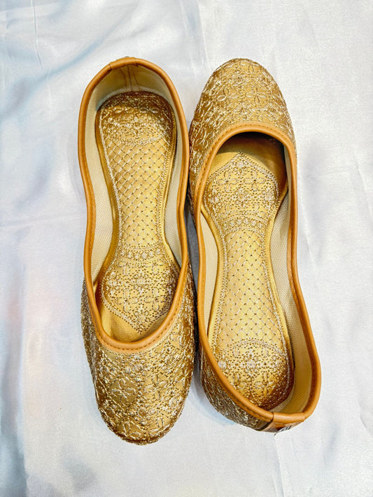 Glassy Gold Color Trending Extra Soft Ghungroo Jutti For Women