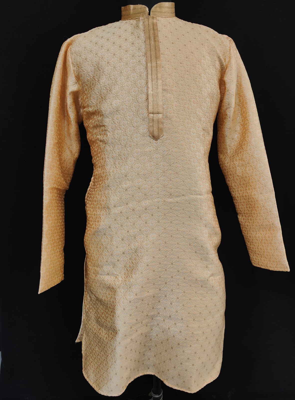 Dazzling Beige Color Silver Zari Brocade With Lining Full Sleeve Embroidery Kurta Pajama Set For Men