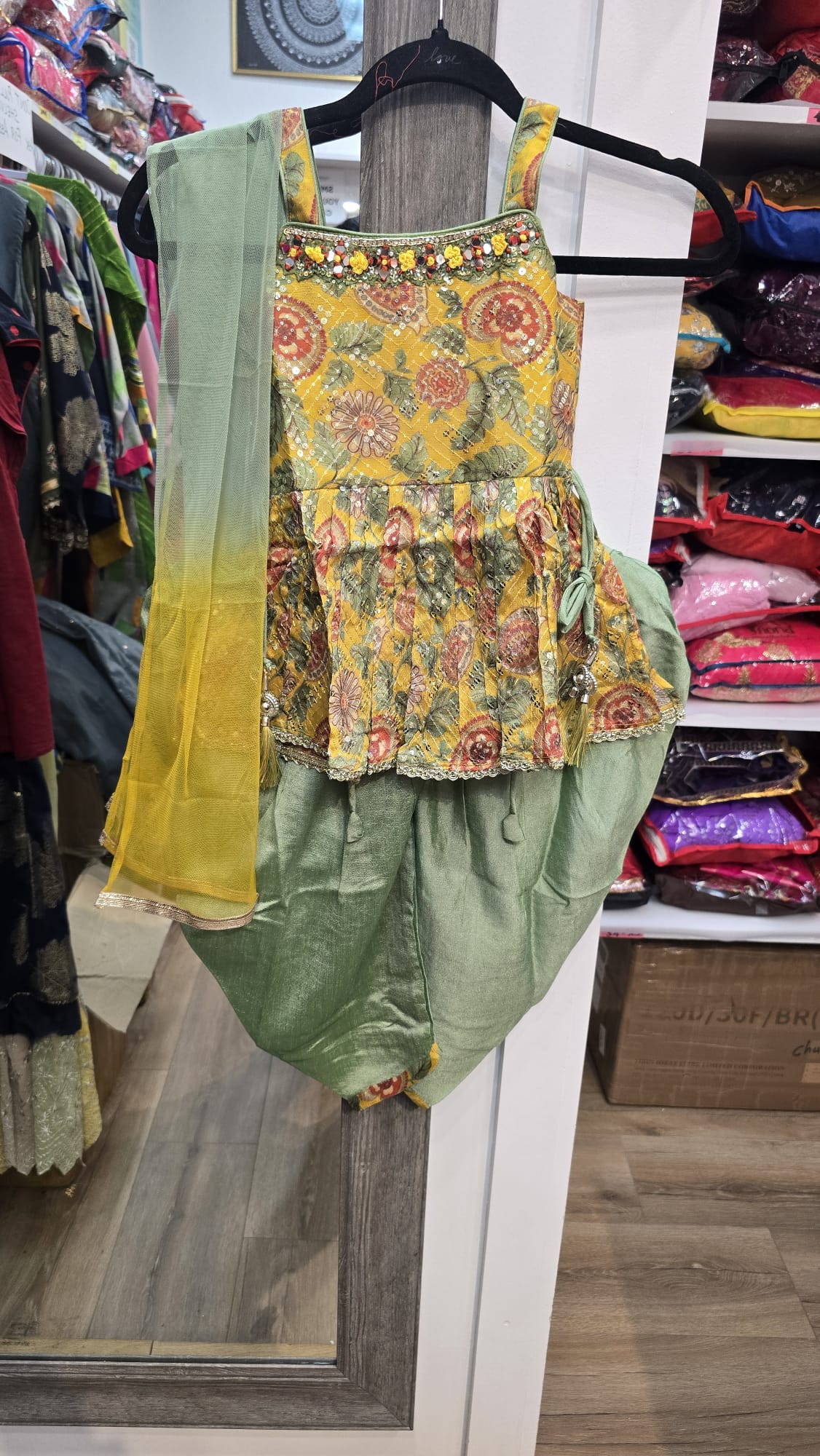 Beautiful Floral Sleeveless Yellow Color Dhoti For Kids Near Me