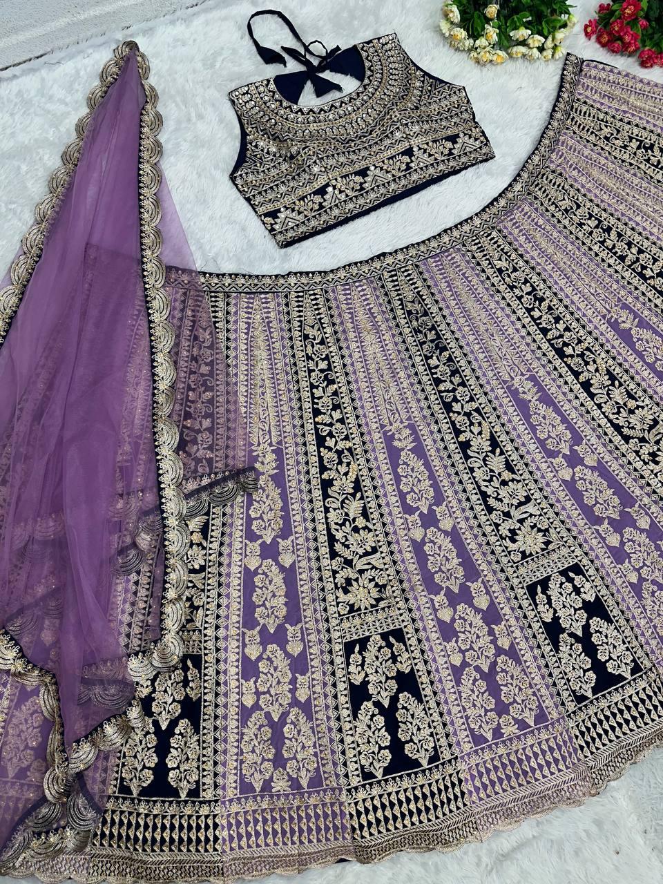 Elegant Purple Colored Heavy Embroidery And Sequins Work Mirror Hand Work In Tempe