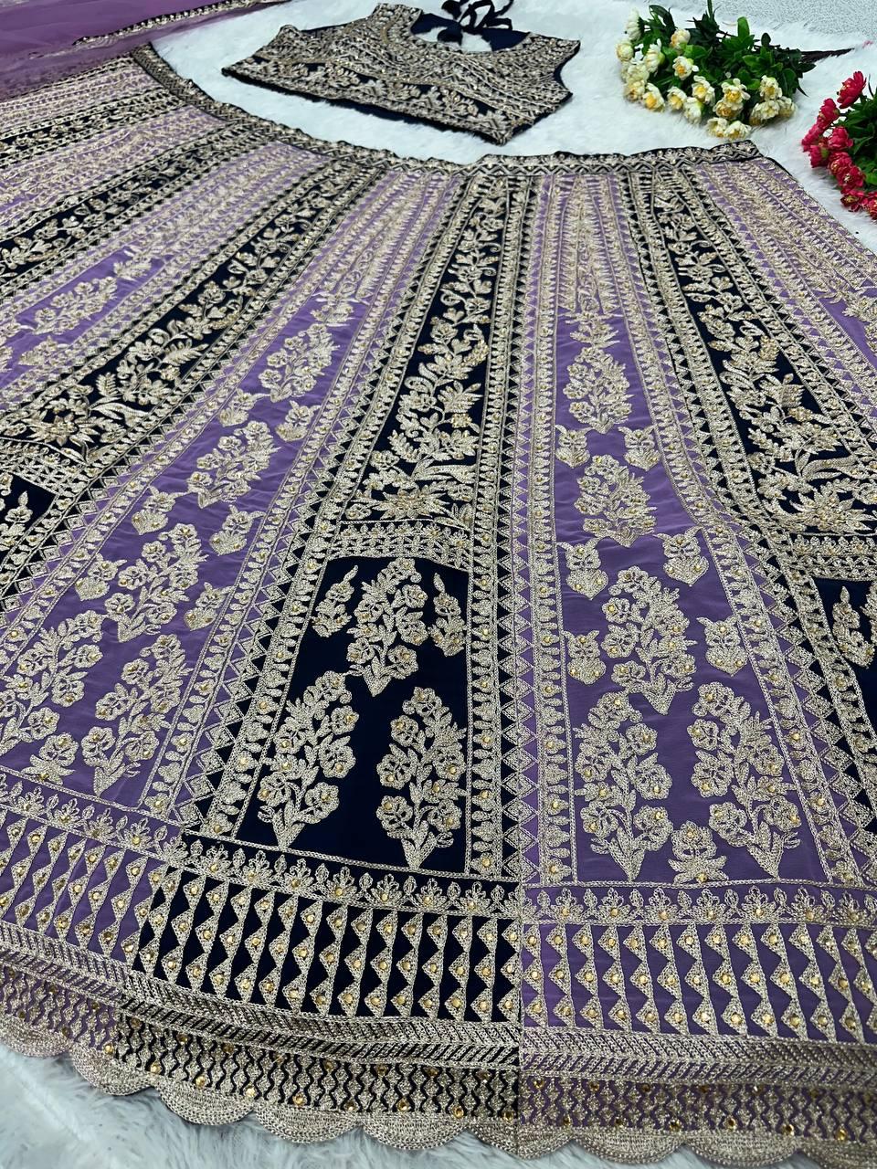 Purple Colored Heavy Embroidery And Sequins Work Mirror Hand Work Lehengas In Chandler