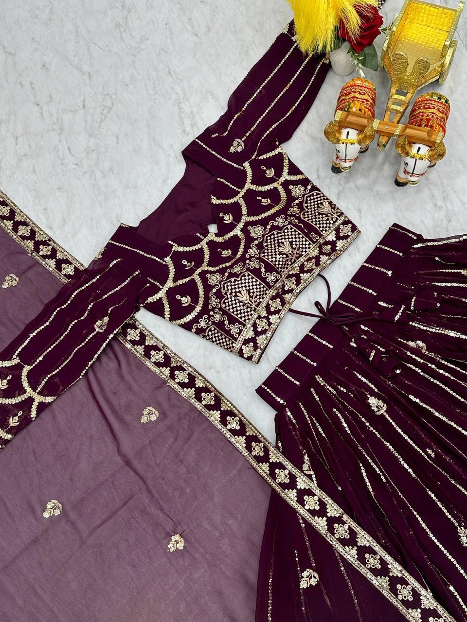 Attractive Purple Color Sequins Work Lehenga With Dupatta In Tempe