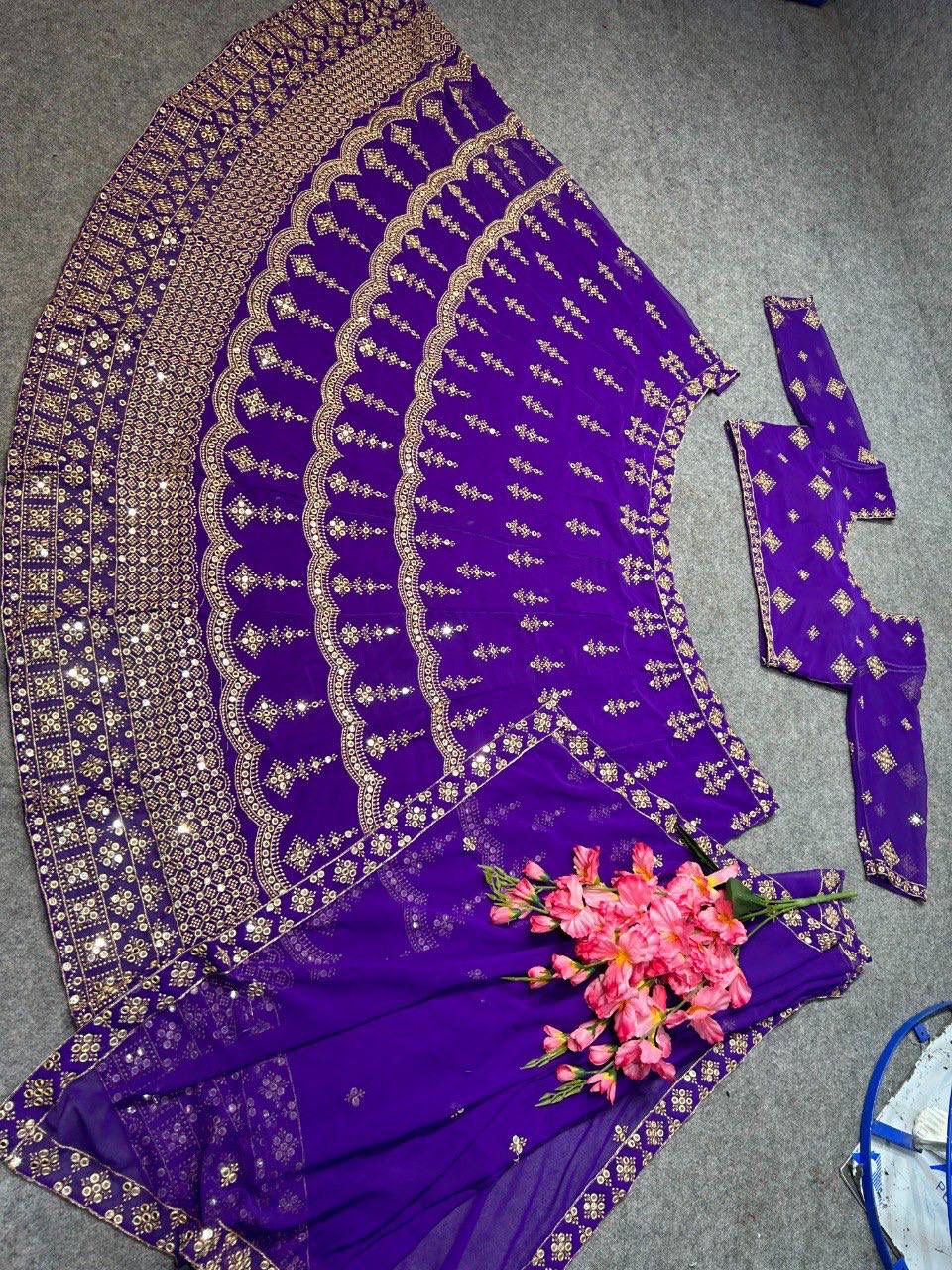 Purple Colored Party Wear Embroidered Georgette Lehenga choli Near Me