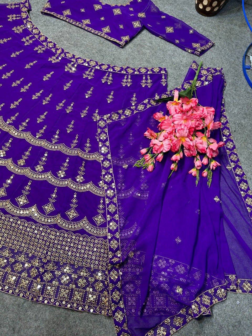 Attractive Purple Colored Party Wear Embroidered Lehenga In USA