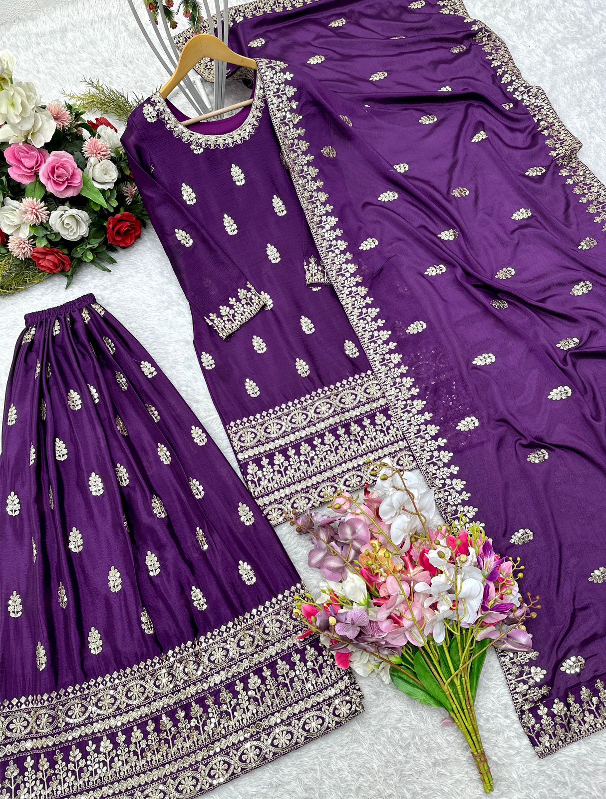 Atteactive Purple Color Chinon Silk Sharara in Chandler