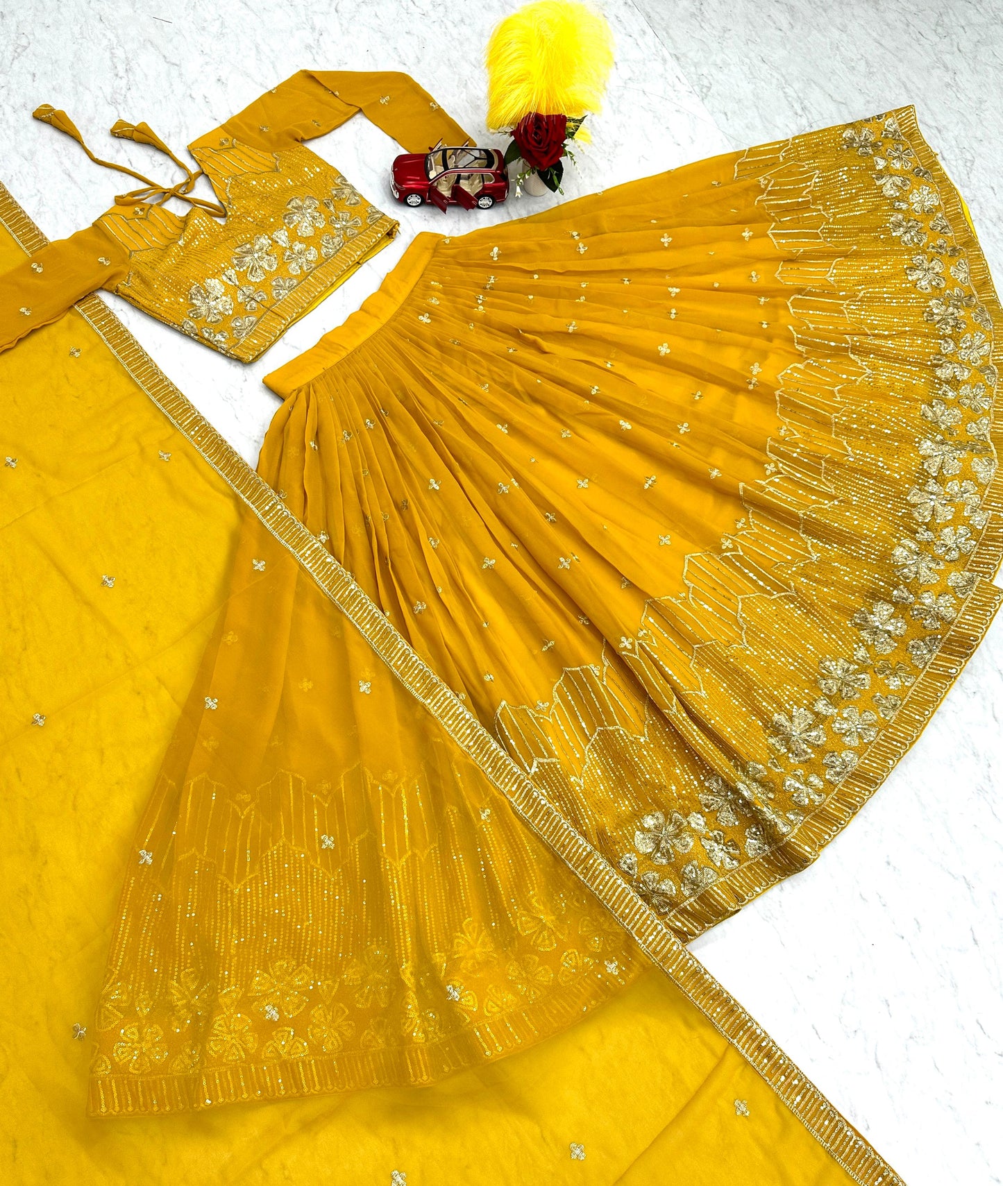 Charming Yellow Color Heavy Faux Georgette Embroidered Work In Tempe