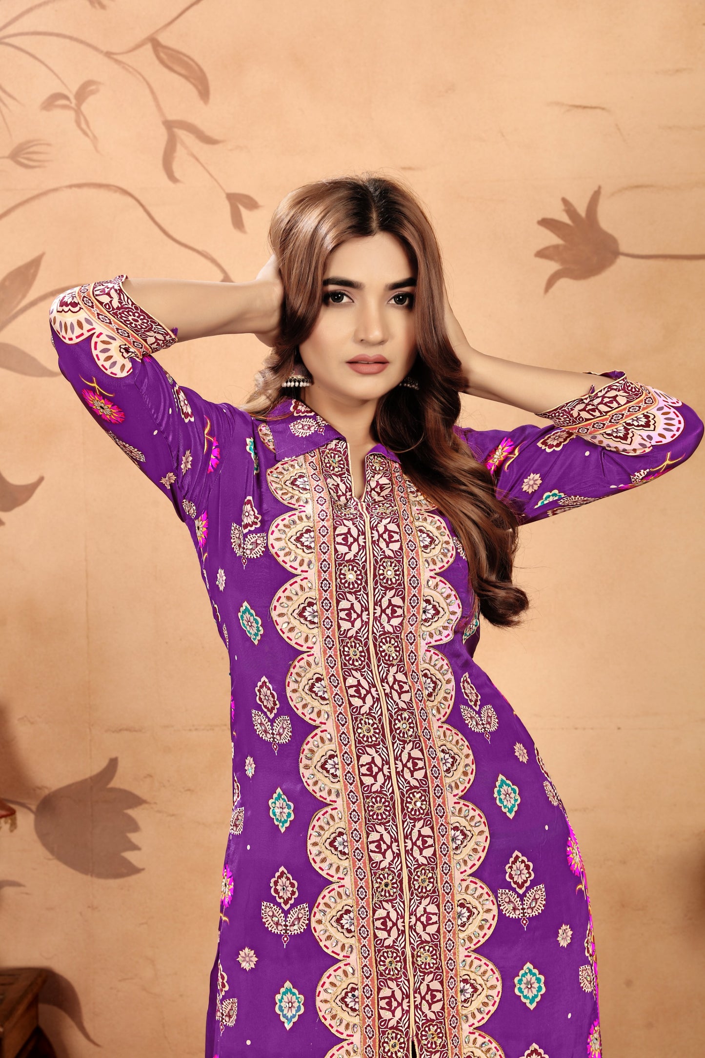 Printed Pure Natural Crepe Palazzo Suits In USA