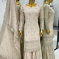 Cream Colored Chinon With Embroidery Sequins Work Sharara Suits In USA