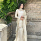 Stunning Cream Colored Chinon With Embroidery Sequins Work Sharara Suits With Dupatta