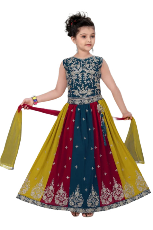 Attractive Multicolor Embroidery And Sequins Work Choli Sets For Girls
