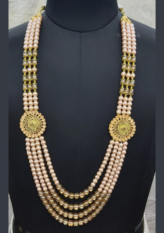 Wonderful Peach Color Unique Beads Mala For Men
