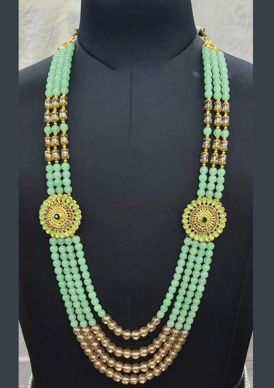 Alluring Pista Green Color Unique Designed Work For Men Mala